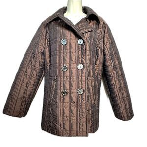 Weatherproof Shimmer Brown Bronze Quilted Pea Coat Jacket Women's XL